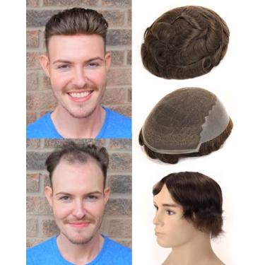 Imagem de BEEOS Peruca De Renda Toupee Hd Skinlike Real Para Homens, 8X10" Com Nós Descoloridos Na Frente E Pele Fina, Peça Masculina, Densidade 130%, Linha Capilar Natural Q6#6, Castanho Claro