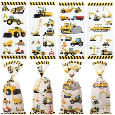Imagem de Sacos de petisco de construção, 100 peças, zona, carro, caminhão, festa, celofane, presente de plástico, sacos de doces com laços torcidos transparentes para casamento, aniversário, caminhonete