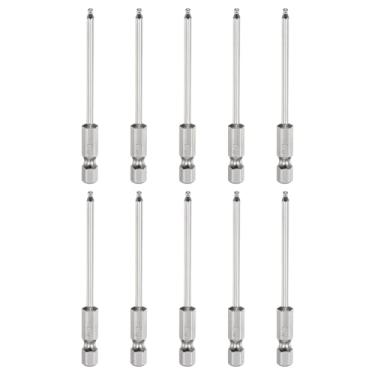 Imagem de HARFINGTON 10 peças de pontas esféricas hexagonais H2 (2 mm) cabeça 1/10.2 cm haste sextavada 75 mm (3") de comprimento magnético S2 aço métrico chave de fenda chave de broca soquete ferramenta