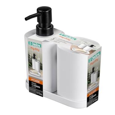 Imagem de Ordene - Conjunto para Banheiro com 3 Peças (Saboneteira, Porta Escovas e Dispenser), Cor Branca, Linha My Day