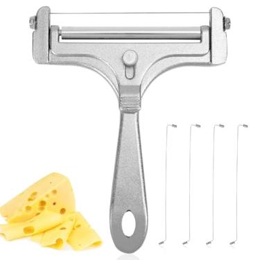 Imagem de Cortador de queijo, cortador de queijo de aço inoxidável com 4 peças de fios extras, cortador de bloco de manteiga portátil ajustável para utensílios de fatiar mussarela cheddar Gruyere