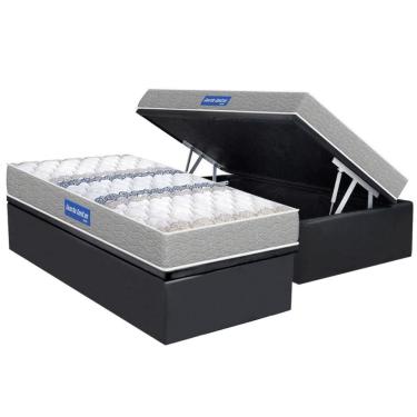 Imagem de Cama Box Baú Solteiro: Colchão Espuma D33 Probel D45 Guarda Costas Gray + Base CRC Suede Gray (88x188)