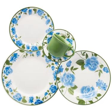 Imagem de Jogo De Jantar Oxford Primavera Blue 20 Pc Em Porcelana Branco