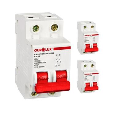 Imagem de 3 Disjuntor Bipolar 20 Amperes C Ourolux