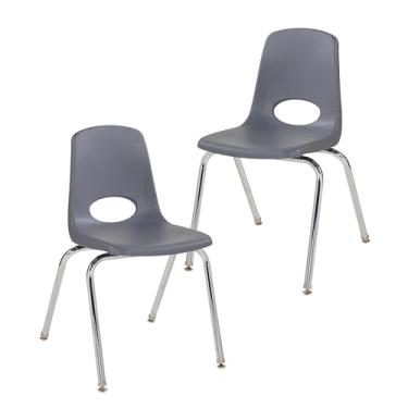 Imagem de Cadeira escolar 45,7 cm, assento empilhável para estudantes com pernas de aço cromado e deslizadores giratórios; para sala de aula, escola em casa ou escritório - cinza (pacote com 2), 13050-GY