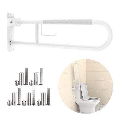 Imagem de Barra de apoio para vaso sanitário de 76 cm, trilho de suporte antiderrapante branco YuanDe com suporte de papel, corrimãos serrilhados de aço inoxidável para idosos grávidas com deficiência