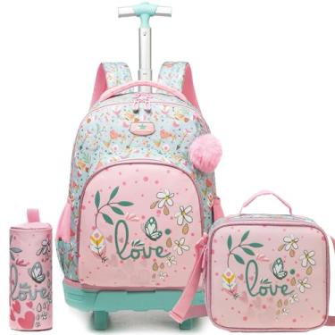 Imagem de ZBAOGTW Mochila com rodinhas para crianças de 8 a 12 anos, mochila com rodinhas para meninos escolares, Flor rosa, 43.18 x 31.75 x 21.84 cm, 20L