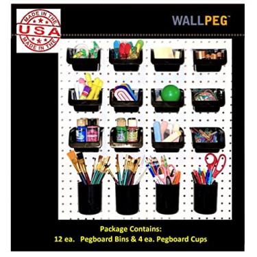 Imagem de WallPeg Caixas de armazenamento Pegboard – Kit PB16 Peg Board Bin & Cup sortido para artesanato, escritório, oficina, organização, hobby, peças de bancada