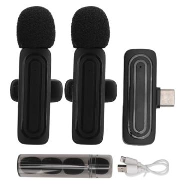 Imagem de Microfone Lavalier sem fio 2.4g Cancelamento de ruído de baixa latência Anti -interferência Microfone de lapela para entrevista ao vivo Gravação de classe on -line Reunião de (Preto)