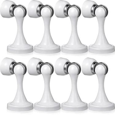 Imagem de Rolhas magnéticas de porta de aço inoxidável batentes de porta magnético suporte de trava de porta com parafusos para parede protetor de parede montado no chão segurar a porta aberta (8, branco)