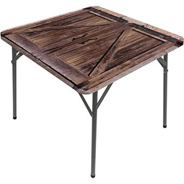 Imagem de Toalha de mesa quadrada rústica, porta de celeiro de madeira em pedra imagem de fazenda estampa vintage de arquitetura de arte rural, adequada para toalha de mesa de centro quadrada, serve para mesa