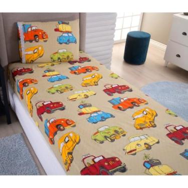 Imagem de Kit Jogo De Lençol Solteiro Com Elástico 2 Peças(Carros Coloridos)