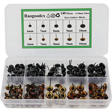 Imagem de 140 peças de olhos de feltragem de agulha 6-10 mm mini vidro âmbar com olhos pretos kits para brinquedo, bonecas, feltragem de lã, artesanato