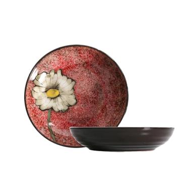 Imagem de Tigela de arroz criativa para uso doméstico retrô japonês simples e requintada com cor sob o esmalte - prato de 18 cm de profundidade