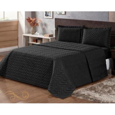 Imagem de Cobre Leito Casal Cama Queem Matelassê Pratic 3 Peças - Preto - Pascog