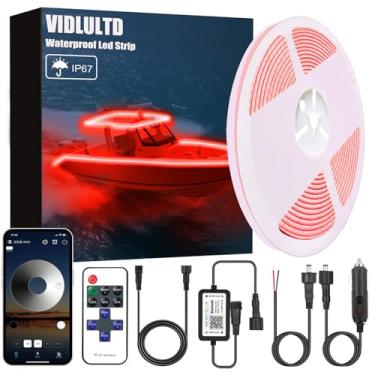 Imagem de Luzes de barco LED à prova d'água 12 V, 12 V IP67 luzes LED marítimas vermelhas, luz exterior interior de barco com controle remoto e aplicativo, luz para barcos pontão com cabo de extensão para pesca
