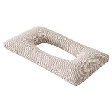 Imagem de Ｂｅｓｇａ Travesseiro de dormir lateral, suporte cervical macio e confortável para roupa de cama, protetores auriculares, uso de fone de ouvido, 46 ​​cm x 26 cm, Bege