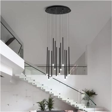 Imagem de Lustre Espiral De Tubo Longo St Moderno Duplex Led Pingente De Luz Cluster Luz Suspensa Com Altura Ajustável Para Ilha De Cozinha Loft Bar Building Foyer Lamp, 12 Lights Black, White Light