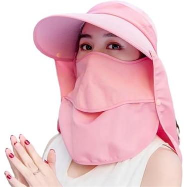 Imagem de Balde Chapéu Mulheres Aba Larga Máscara Facial Sol Chapéu Destacável Pescoço Rosto Flap Rabo De Cavalo Viseira Chapéu Jardim Pesca Caminhadas, 5, A