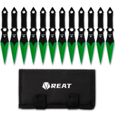 Imagem de REAT Produtos De Arremesso - 12 Peças, 6,5" Aço Inoxidável 440 Com Cabo Enrolado, Inclui Estojo Transporte Nylon Para Armazenamento Seguro Em Competições, Treinamentos E Recreação (Preto/Verde)