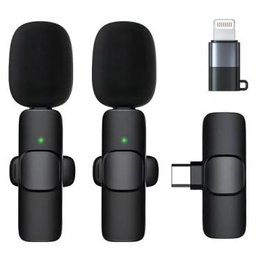 Imagem de Microfone de Lapela Sem Fio Bluetooth Kit 2 Microfonones Abafamento de Ruído Até 10 Horas Tempo de Trabalho Compatível com Camera, iPhone, Android, PC - Conexão Android e USB-C - Linha Premium