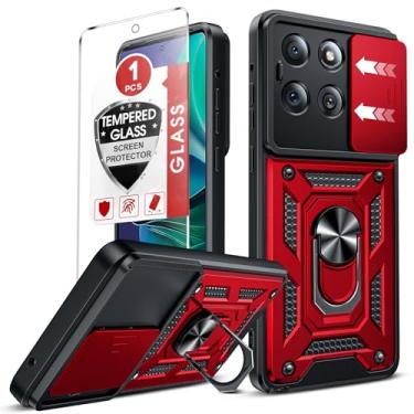 Imagem de LeYi Capa para Moto Stylus 2025: Capa Stylus Motorola Moto 2025 com protetor de tela de vidro temperado, proteção de nível militar com suporte Funda para Stylus 2025, vermelho