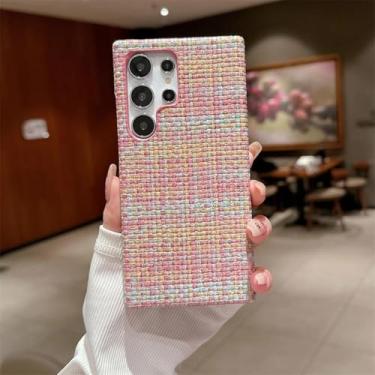 Imagem de MVVKKY Para S24 Plus Canvas Plain Fabric Case Plush Pano Capa à prova de choque (para S24 Plus/HuCai Pink)