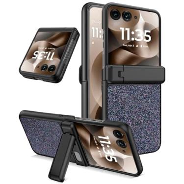 Imagem de NINKI Capa para Motorola Razr 2025/Razr 2024 com suporte e protetor de tela, capa protetora de luxo fina de couro Razr50 para Motorola Moto Razr60 2025 com suporte - preta