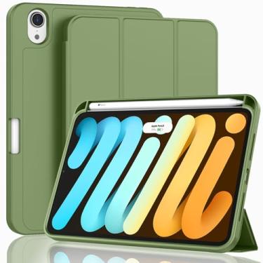 Imagem de ZryXal Capa para iPad mini 7 A17 Pro 2024/iPad Mini 6 2021 8,3 polegadas com suporte para lápis, iPad mini 7ª/6ª geração com parte traseira de TPU macio e hibernar/despertar automático, verde-oliva