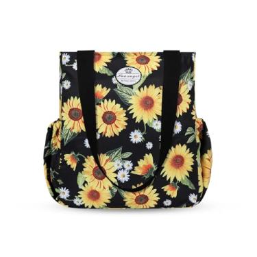 Imagem de HUA ANGEL Sacola floral – Bolsa de ombro casual para uso diário com zíper, academia, viagem, compras, trabalho, bolsa feminina, Girassol margarida em Y, One Size