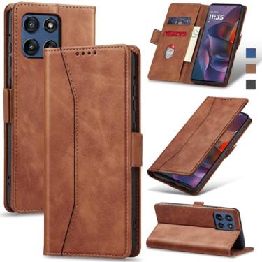 Imagem de Jasonyu Flip Carteira Capa para Moto G Stylus 5G 2025,Capinha Folio Magnética de Couro com Suporte para Cartão,Suporte para Chute - Protetora Durável de TPU à Prova de Choque para Telefone,Marrom