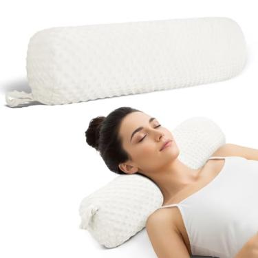 Imagem de Almofada de pescoço cervical para creme de dormir, branca, 61 x 15 cm, almofadas decorativas redondas com almofada removível lavável para pescoço redondo para travesseiro grande para cama, pernas