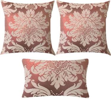 Imagem de Kit 3 Almofadas Luxo Medalhão Rosê Gold - Sua Casa Decor