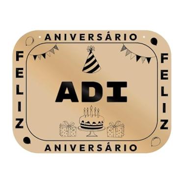 Imagem de Placa Feliz Aniversário Adi em MDF, 19x14 cm, com 2 Furos para Pendurar