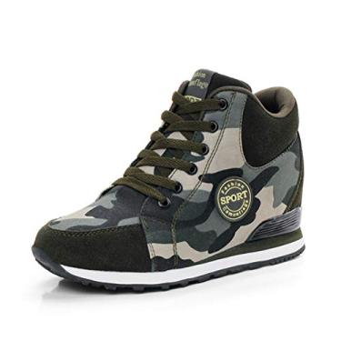 Imagem de Tênis feminino WILTENA Fashion Invisível de salto alto plataforma plataforma plataforma anabela caminhada casual feminino, Camouflage, 9.5