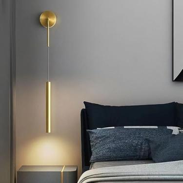 Imagem de GZZBMY Iluminação de parede LED moderna comprimento ajustável arandelas de metal alumínio acrílico luminária de parede interior para sala de estar restaurante quarto decoração de cabeceira (ouro, luz