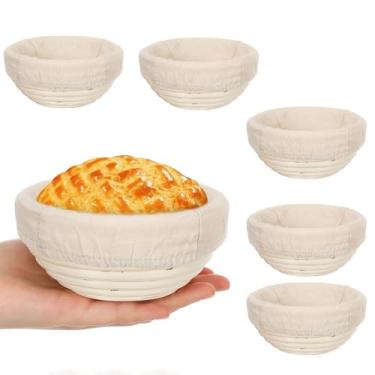 Imagem de Cesta Banneton à prova de pão de 12 cm, 6 peças, cesta redonda à prova de massa fermentada, tigelas à prova de massa com forro removível para presentes iniciantes, padeiros profissionais em casa