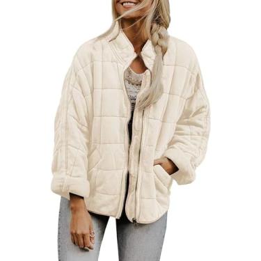 Imagem de Jaqueta Puffer Leve E Folgada Feminina Casaco Quente De Inverno Com Bolsos, Beige, S