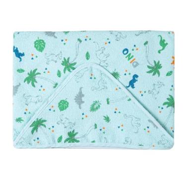 Imagem de Toalha de Banho com Capuz Felpuda – 100% Algodão | Alta Absorção | Estampas Encantadoras | Para Bebês até 18 Meses – Era Uma Vez (Dinossauro, Unico)