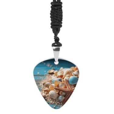 Imagem de YKLBV Colar de palheta de violão, conchas do mar e estrela-do-mar com pingente requintado (2 x 2,8 cm), para homens e mulheres - uma incrível criação artística"