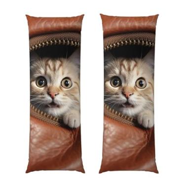 Imagem de Capa de travesseiro corporal com zíper oculto, fronha longa de microfibra macia e respirável para travesseiro corporal, gato espia fora do bolso de couro com zíper capas de travesseiro para cama de