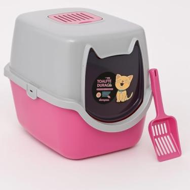 Imagem de Banheiro Gato Fechado C/Filtro Anti-odor + Pá 24h Cor Rosa Caixa Areia Fechada Banheiro Toalete Sanitário Gato Antiodor (Rosa)