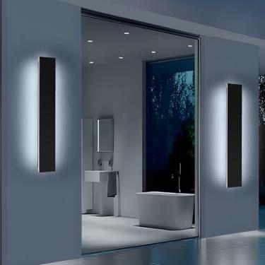 Imagem de Mikeru Pacote com 2 arandelas modernas de parede externas de 59,9 cm, 11 cm de largura, IP65 à prova d'água, luminárias externas, caixa de junção dos EUA, 3000 K/4500 K/6000 K, luzes LED de varanda