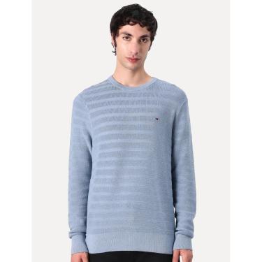 Imagem de Suéter Tommy Jeans Masculino C-Neck Stripe Structured Azul Médio-Masculino