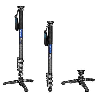 Imagem de Monopé de câmera leve de fibra de carbono com pés de cabeça esférica, sistema de bloqueio rápido duplo com placa de liberação rápida, MaxLoad 6 kg, peso 1,2 kg, altura máxima 180 cm, trava grande (MV