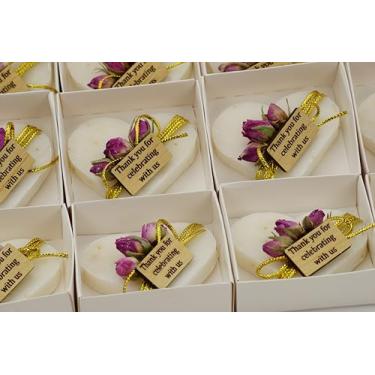 Imagem de Rossesie Sabonetes em forma de coração, pacote com 12, mini sabonetes perfumados feitos à mão para lembrancinhas de festa de chá de panela, casamento, chá de bebê, obrigado por comemorar conosco