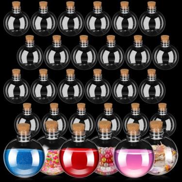 Imagem de 30 garrafas plásticas de poção com rolhas, pote de arte de areia esférica em forma de bola frascos transparentes para presente de festa de aniversário, Halloween, Natal, aniversário, presente