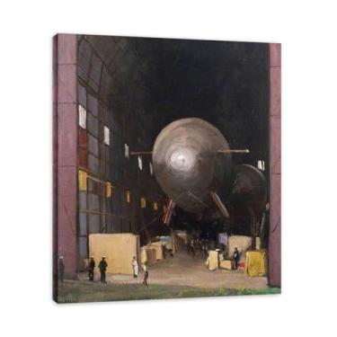 Imagem de One Of The Original "Airships John Lavery Classic Realist Portrait & War Scene Canvas Art – Decoração de parede de arte irlandesa para casa 30 x 36 cm emoldurada
