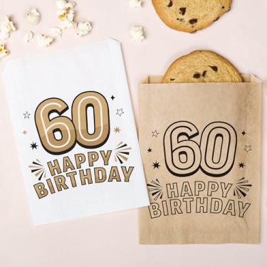 Imagem de Big Dot of Happiness Sacos de papel marrom Kraft para adultos de 60 anos, lembrancinhas individuais de doces para festas de aniversário, sacos de sanduíche de papel marrom à prova de gordura - 25