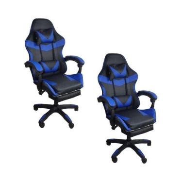 Imagem de Kit 2 Cadeiras Gamer Stillus Ergonômica Com Apoio Para Os Pés - Azul -